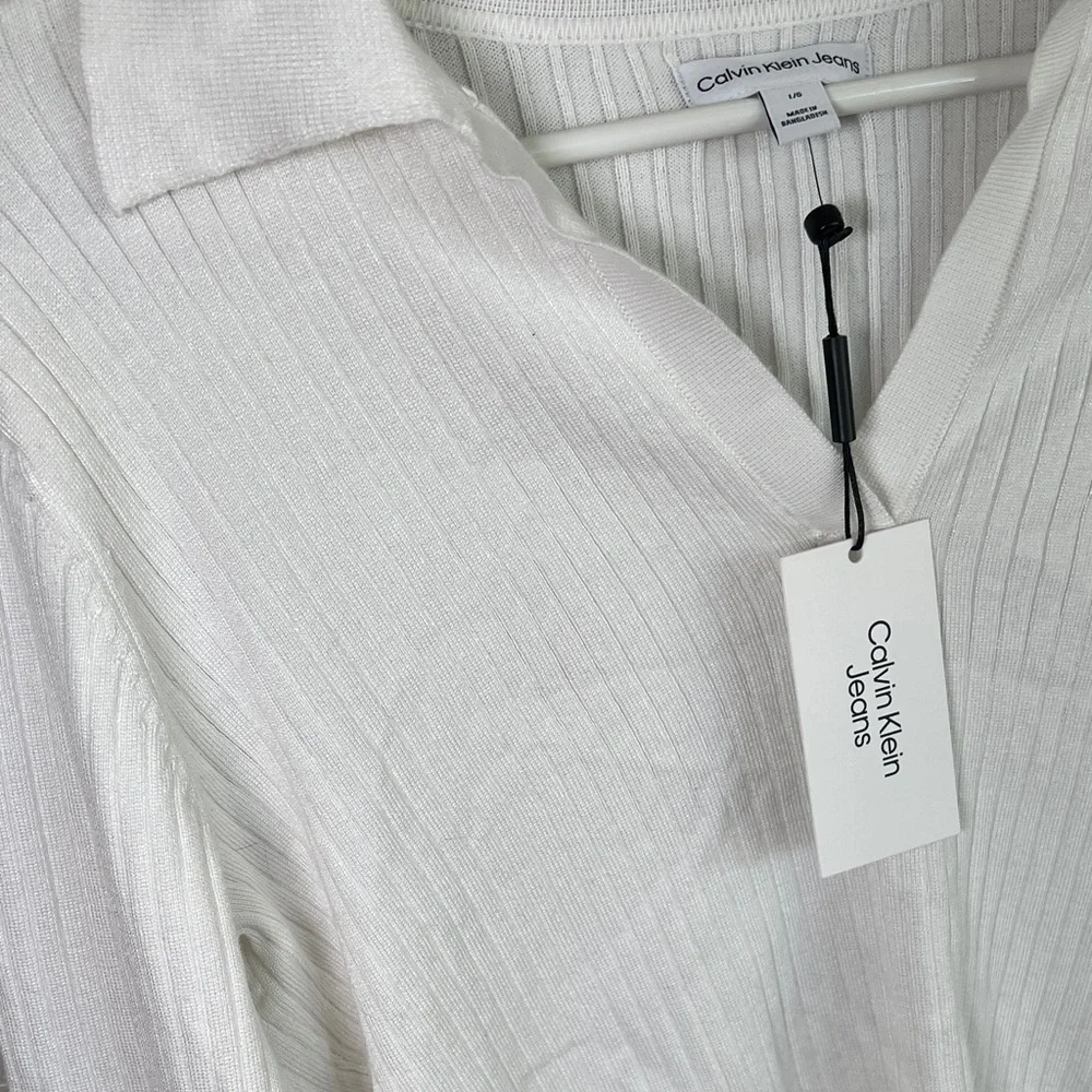 Calvin Klein Women's Ivory Ribbed Blouse - Picture 5 of 6